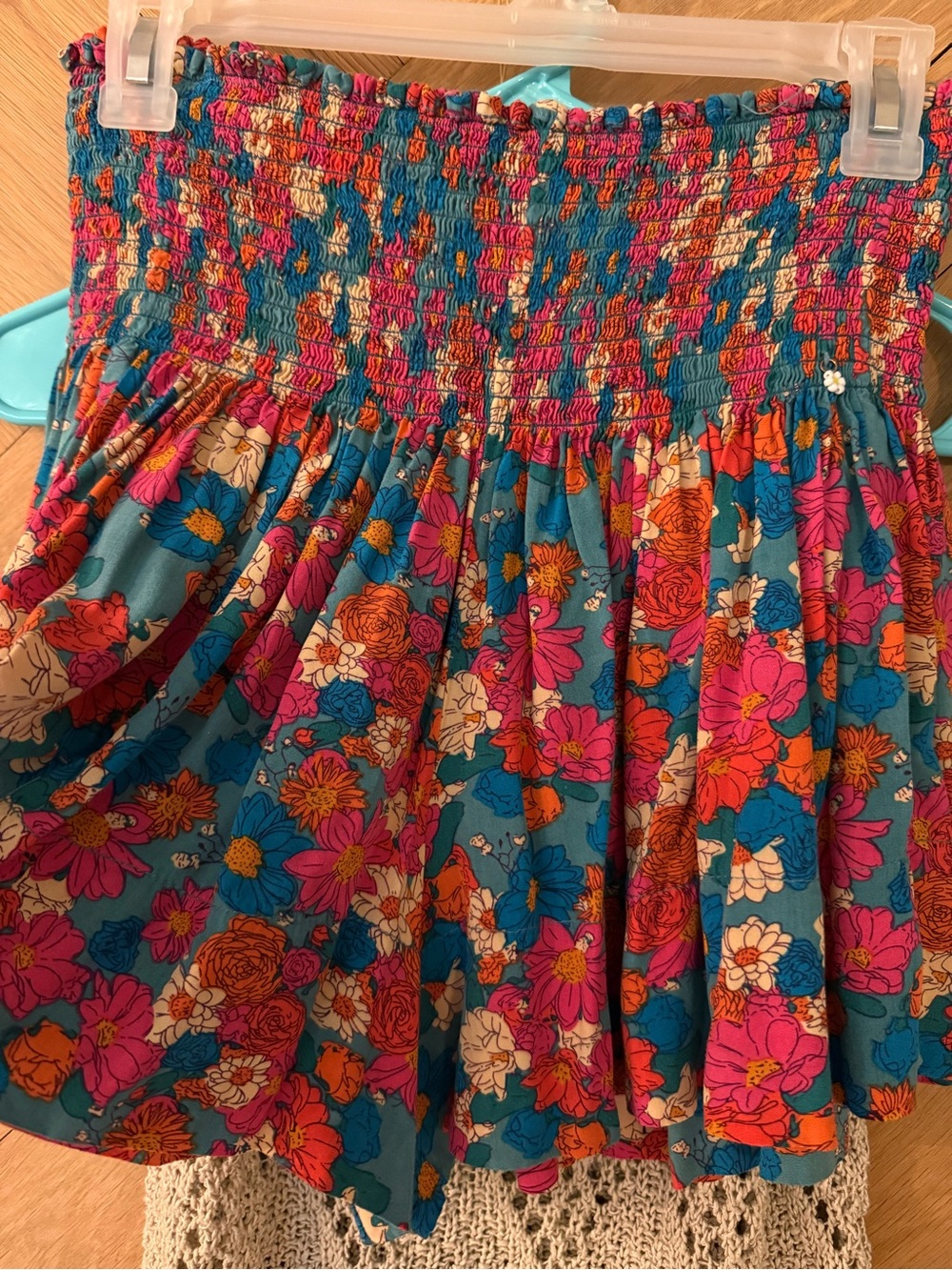 NATURAL LIFE Teal Floral Smocked Skater Skirt with Pink & Orange Blooms